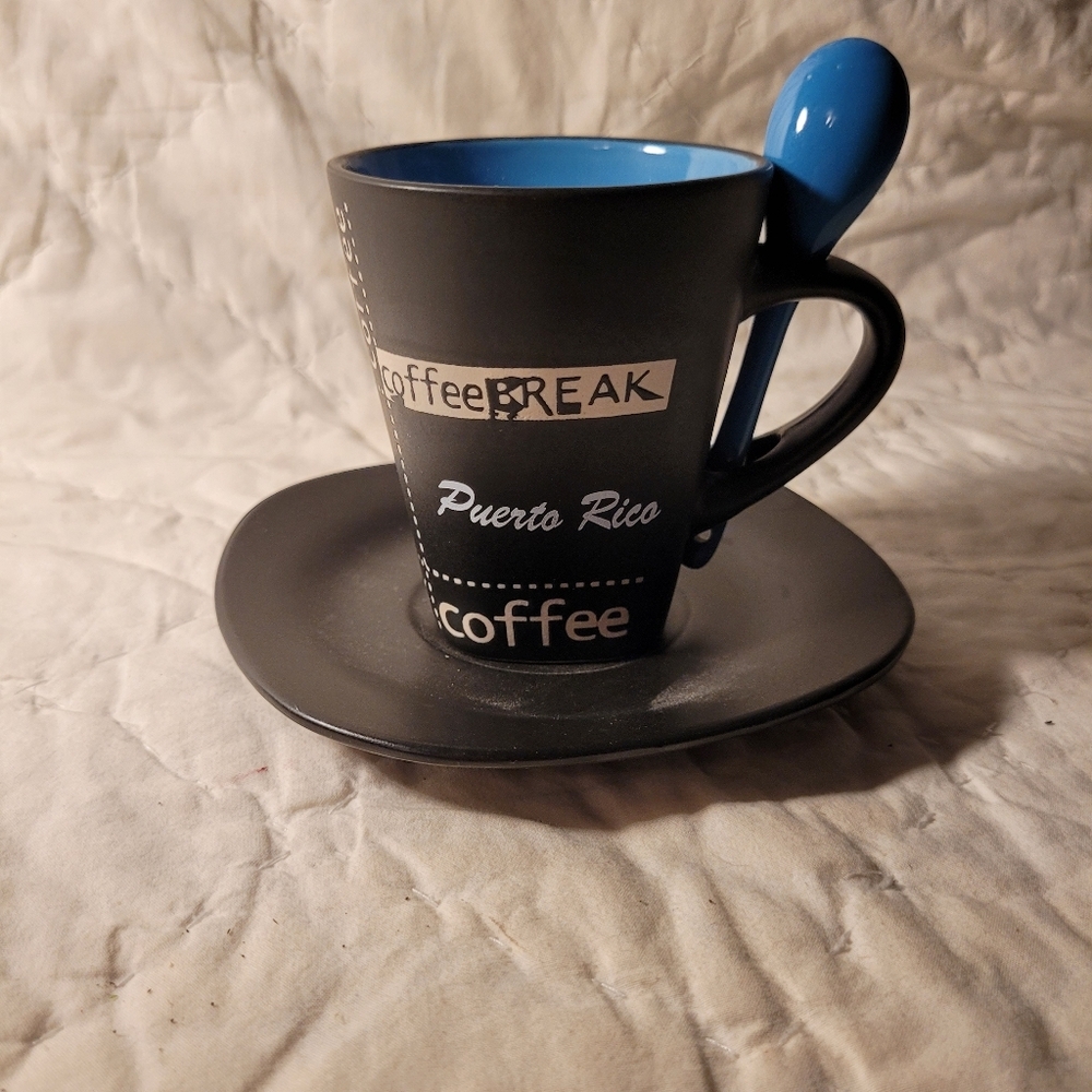 Puerto Rican "coffee break" mug with spoon and saucer